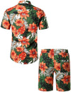 Men's Flower Casual Button Down Hawaiian Shirts&Shorts