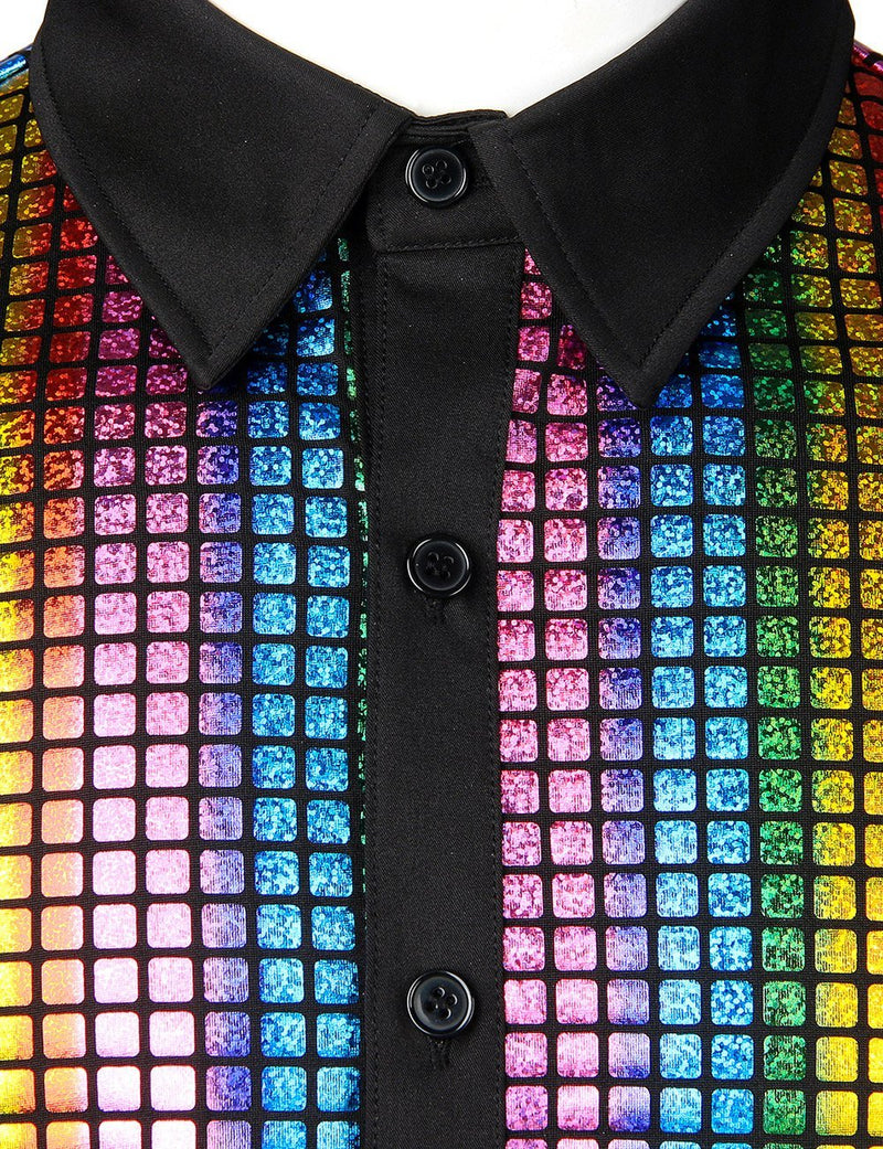 Men's Dress Shirt Sequins Button Down Shirts Disco Party Costume