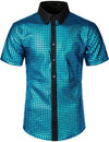 Men's Dress Shirt Sequins Button Down Shirts Disco Party Costume