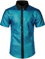 Men's Dress Shirt Sequins Button Down Shirts Disco Party Costume
