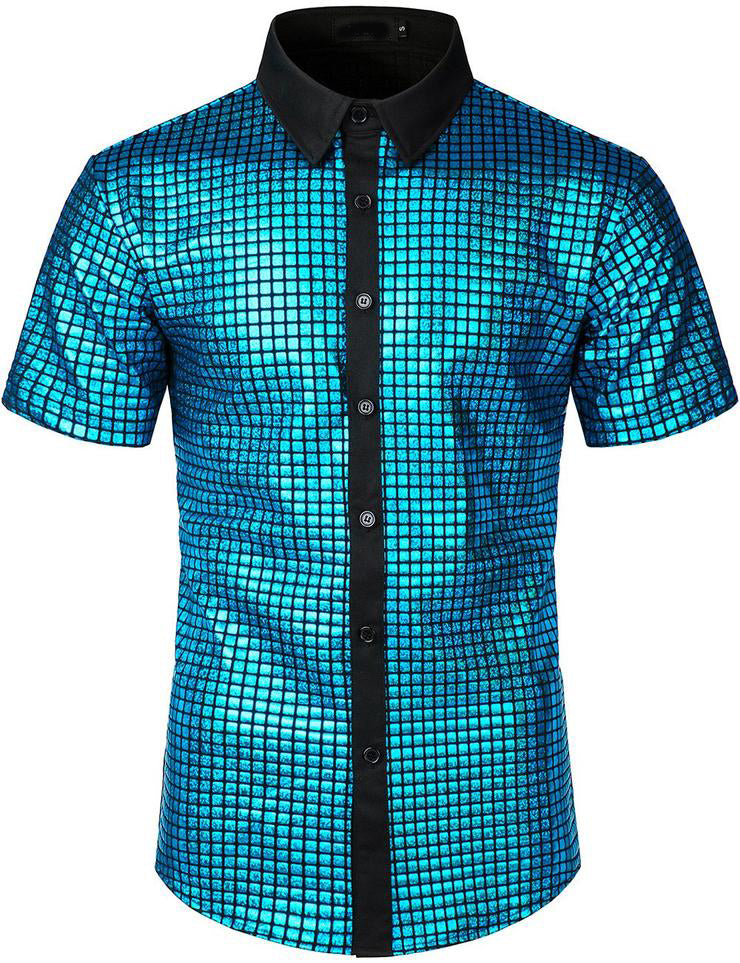Men's Dress Shirt Sequins Button Down Shirts Disco Party Costume