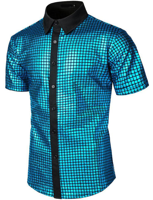 Men's Dress Shirt Sequins Button Down Shirts Disco Party Costume