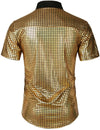 Men's Dress Shirt Sequins Short Sleeves Button Down Shirts Disco Party Costume