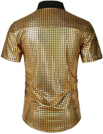 Men's Dress Shirt Sequins Short Sleeves Button Down Shirts Disco Party Costume
