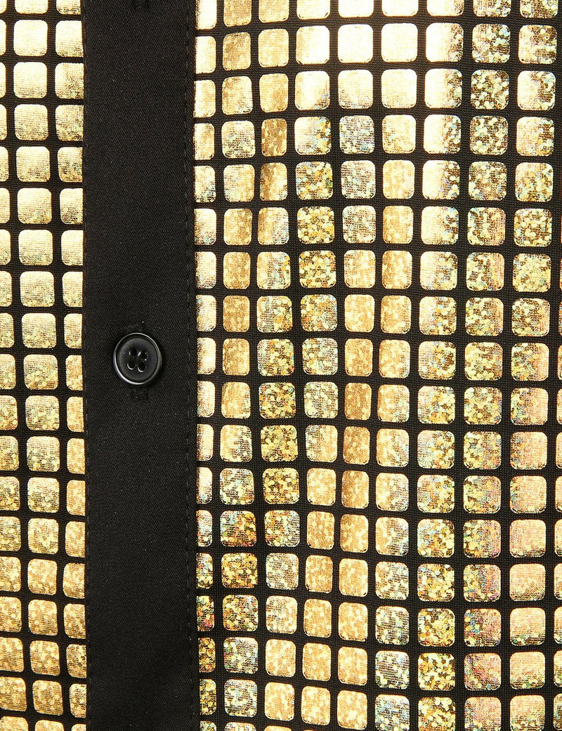 Men's Dress Shirt Sequins Short Sleeves Button Down Shirts Disco Party Costume
