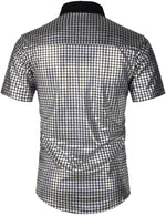 Men's Dress Shirt Sequins Short Sleeves Button Down Shirts Disco Party Costume