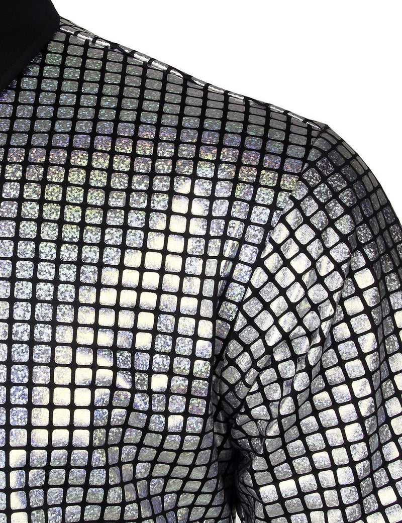 Men's Dress Shirt Sequins Short Sleeves Button Down Shirts Disco Party Costume