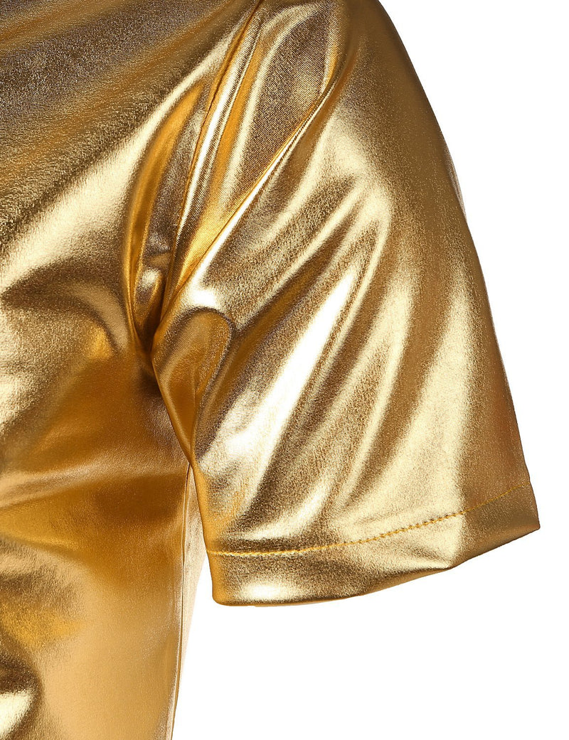 Mens Metallic Shiny Nightclub Styles Short Sleeves Button Down Dress Shirts