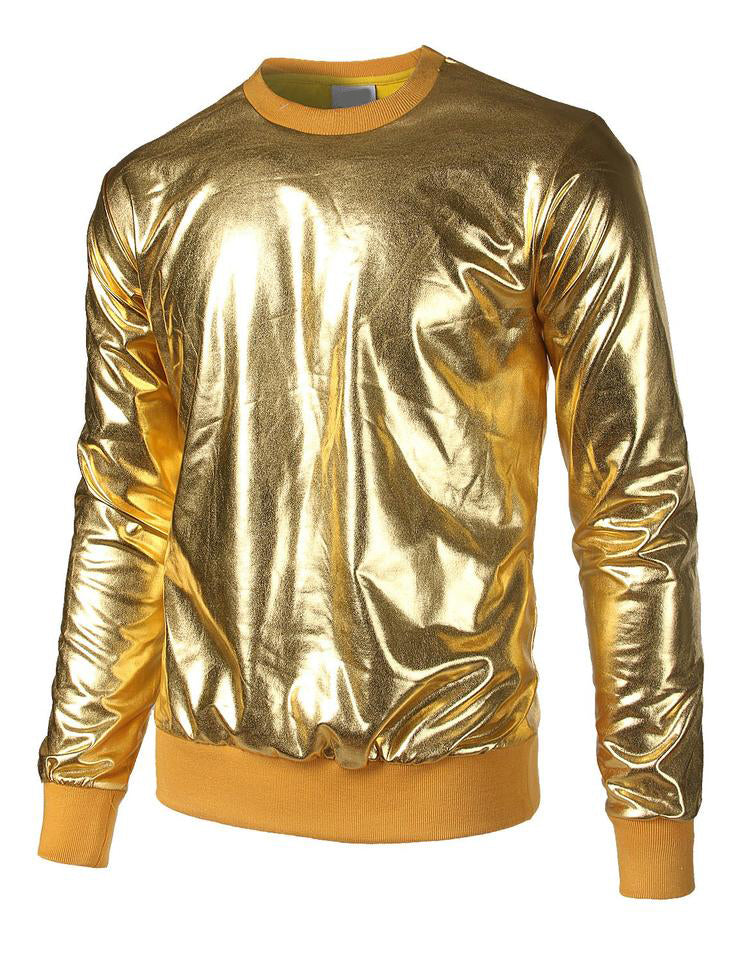 Metallic Gold Shiny Shirts Nightclub Styles Hoodies