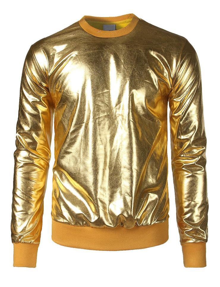 Metallic Gold Shiny Shirts Nightclub Styles Hoodies