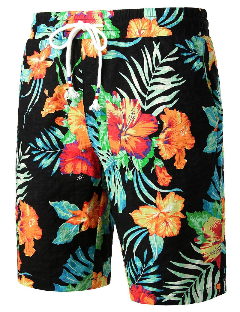 Men's Flower Flat Front Casual Aloha Hawaiian Shorts pants