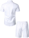 Men's Solid Color Linen Cotton Pocket Short Sleeve Shirts&Shorts