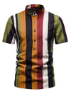 Men's Henley Collar Vintage Rainbow Striped Short Sleeve Shirt