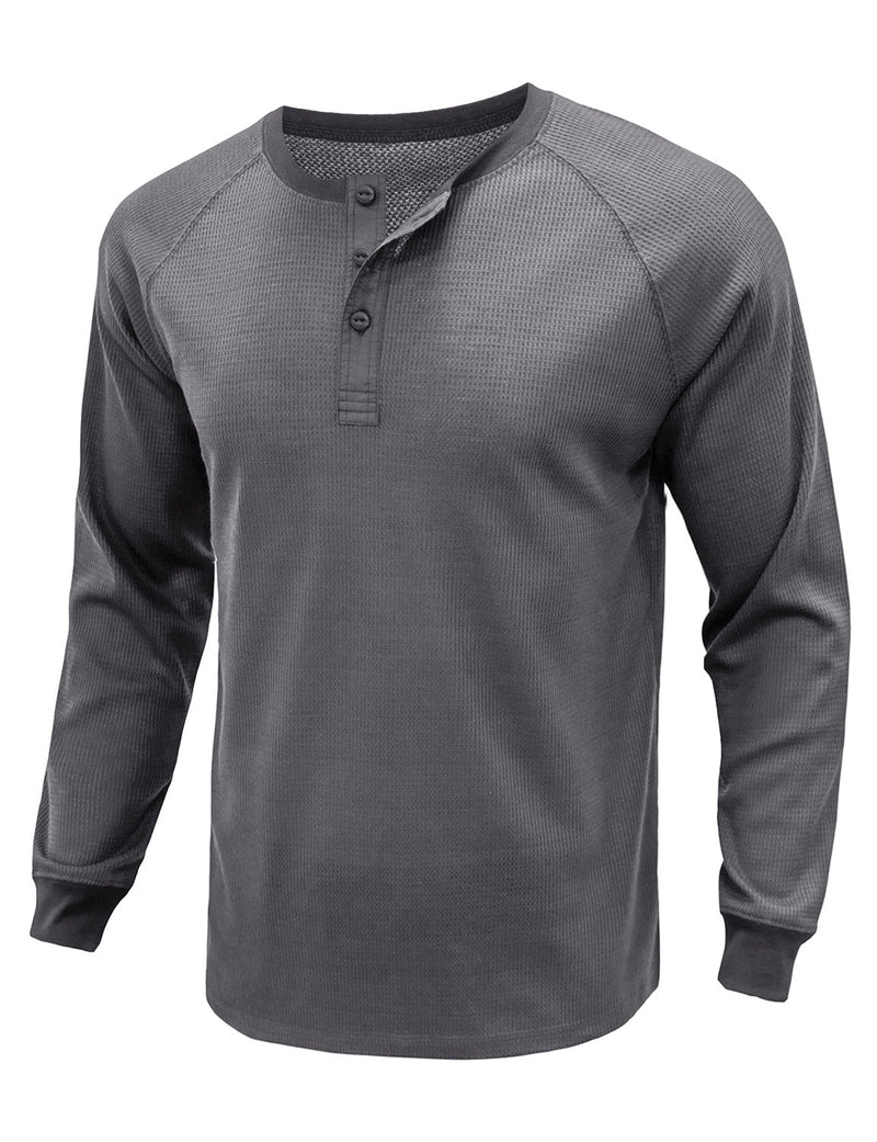 Men's  Solid Color Henry Collar Long Sleeve Casual T-Shirt