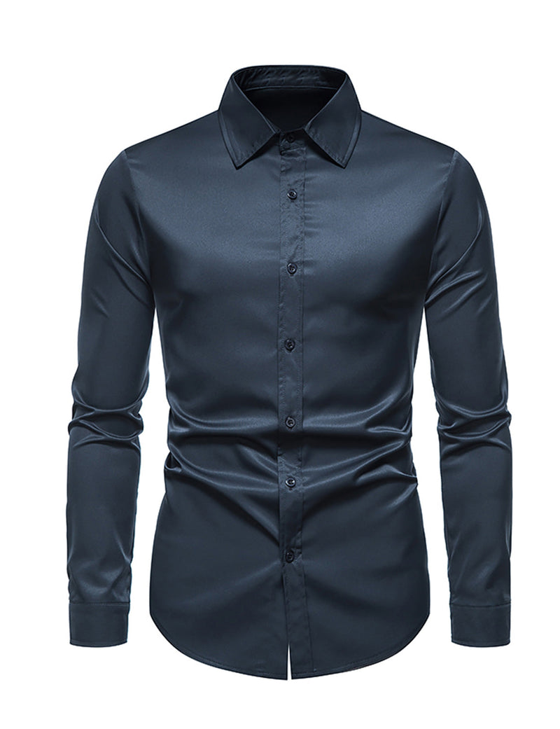 Men's Solid Color Classic Button Up Long Sleeve Casual Shirt