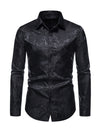 Men's Jacquard Vintage Rose Flower Print Party Prom Long Sleeve Dress Shirt