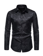 Men's Jacquard Vintage Rose Flower Print Party Prom Long Sleeve Dress Shirt