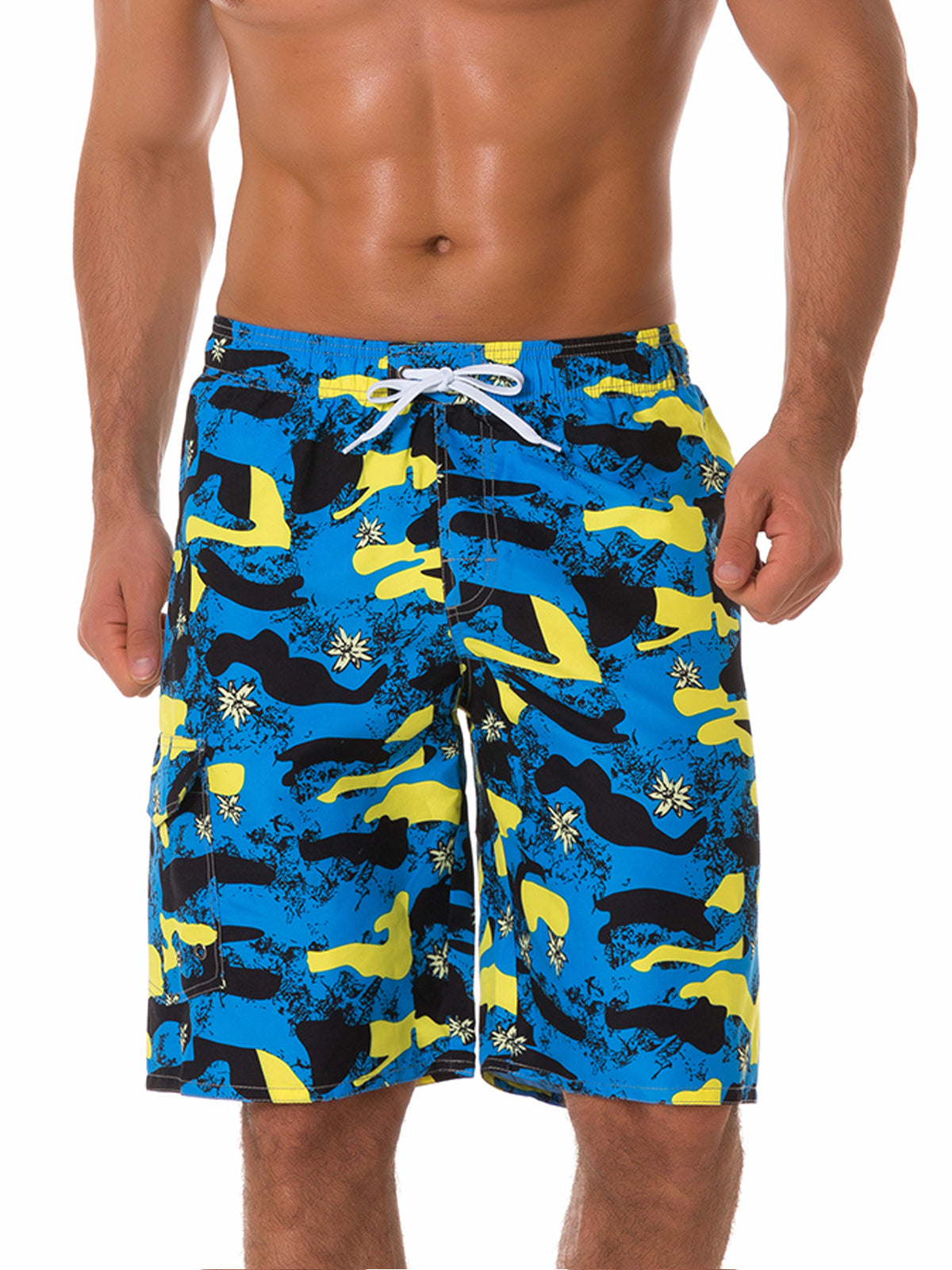 Men's Casual Blue Camo Print Summer Beach Shorts Swimming Trunks