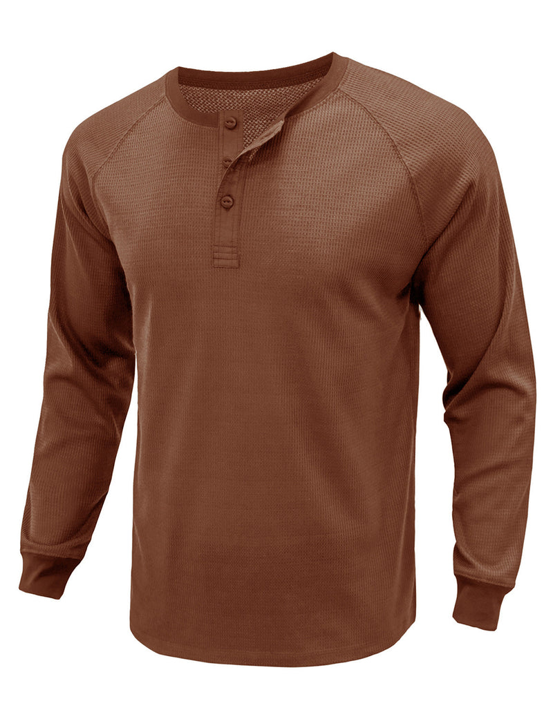 Men's  Solid Color Henry Collar Long Sleeve Casual T-Shirt