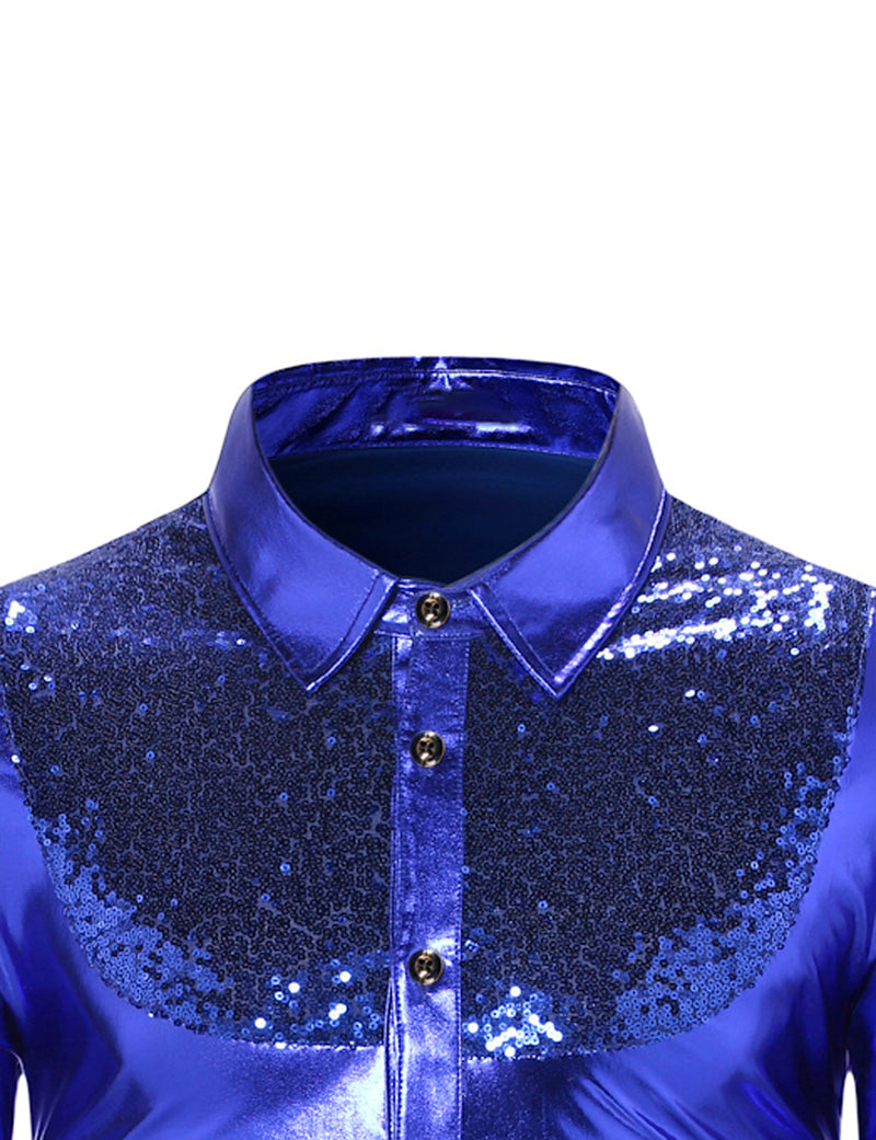 Men's Button Up Luxury Shiny Tuxedo Party Costume Long Sleeve Dress Shirt