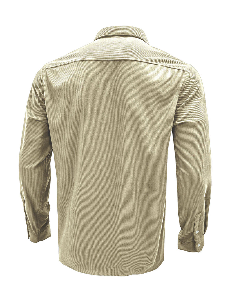 Men's Solid Color Double Pocket Button Up Casual Long Sleeve Fall Winter Shirt