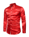 Men's Satin Smooth Button Up Tuxedo Long Sleeve Party Dress Shirt