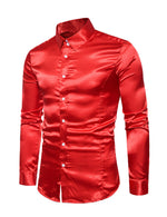 Men's Satin Smooth Button Up Tuxedo Long Sleeve Party Dress Shirt