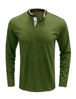 Men's Henry Collar Solid Color Long Sleeve Casual T-Shirt
