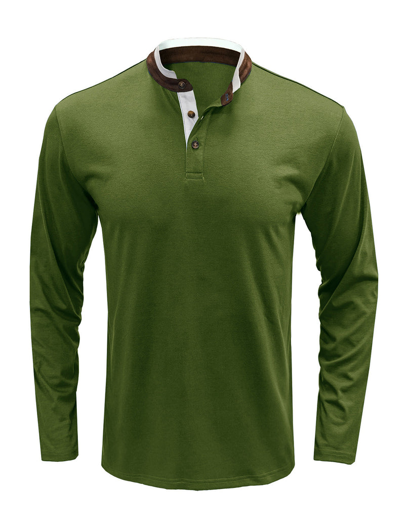 Men's Henry Collar Solid Color Long Sleeve Casual T-Shirt