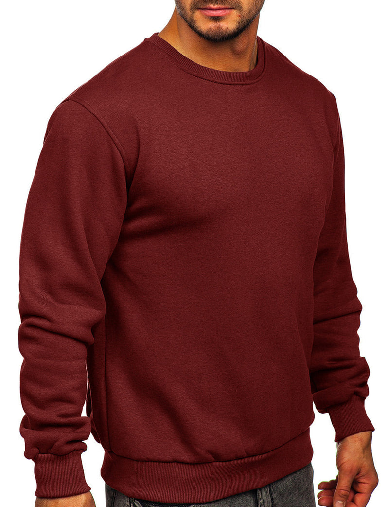 Men's Casual Round Collar Fall Winter Warm Long Sleeve Fleece Sweatshirt