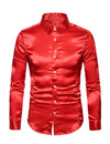 Men's Satin Smooth Button Up Tuxedo Long Sleeve Party Dress Shirt
