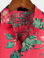 Men's Red Flower Tropical Hawaiian Cotton Short Sleeve Shirt