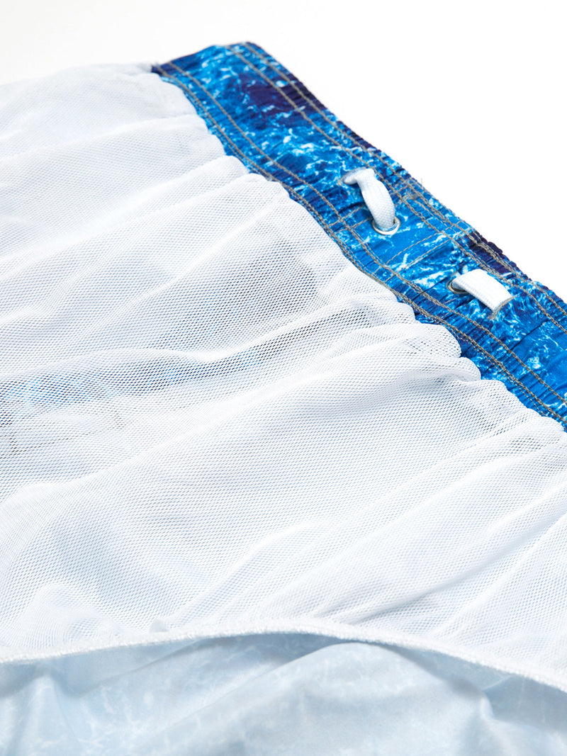 Men's Summer Wave Print Casual Beach Holiday Blue Shorts Swimming Trunks