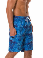 Men's Summer Wave Print Casual Beach Holiday Blue Shorts Swimming Trunks