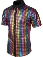 Men's Dress Shirt Sequins Button Down Shirts Disco Party Costume