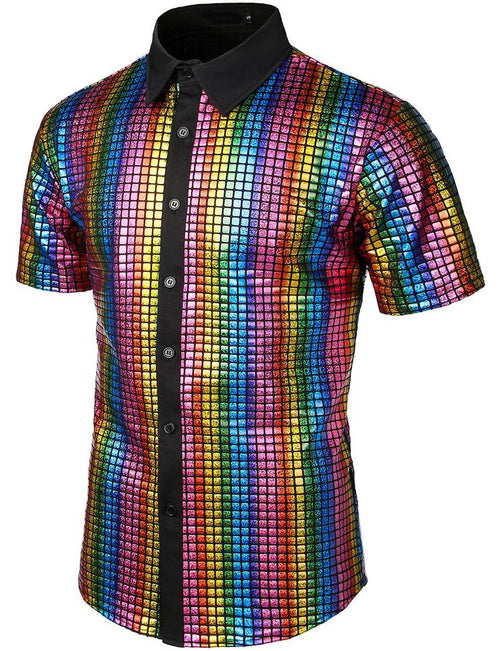 Men's Dress Shirt Sequins Button Down Shirts Disco Party Costume