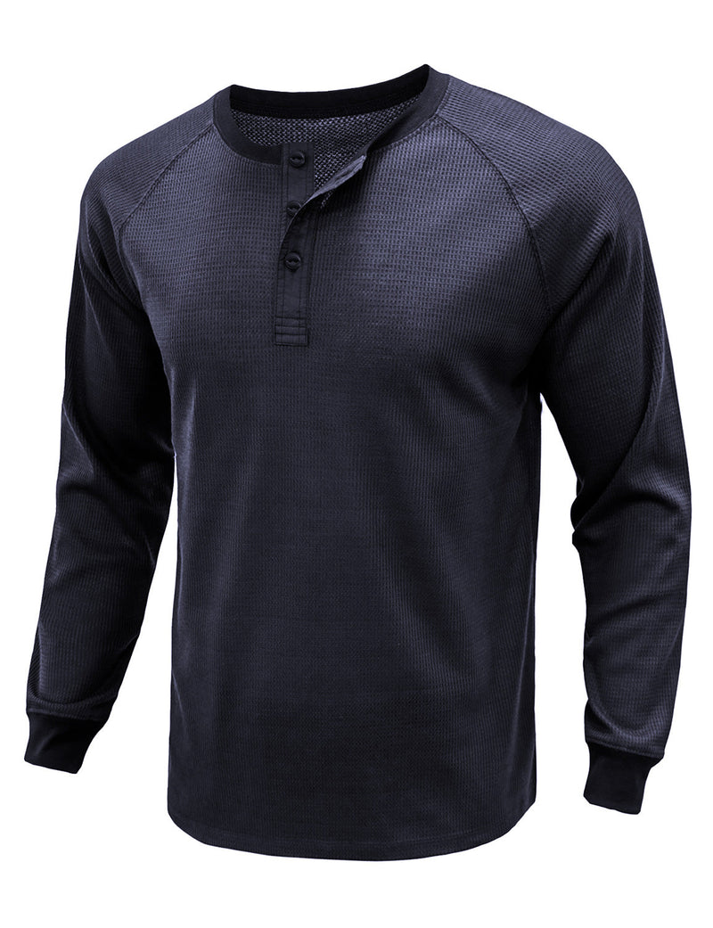Men's  Solid Color Henry Collar Long Sleeve Casual T-Shirt
