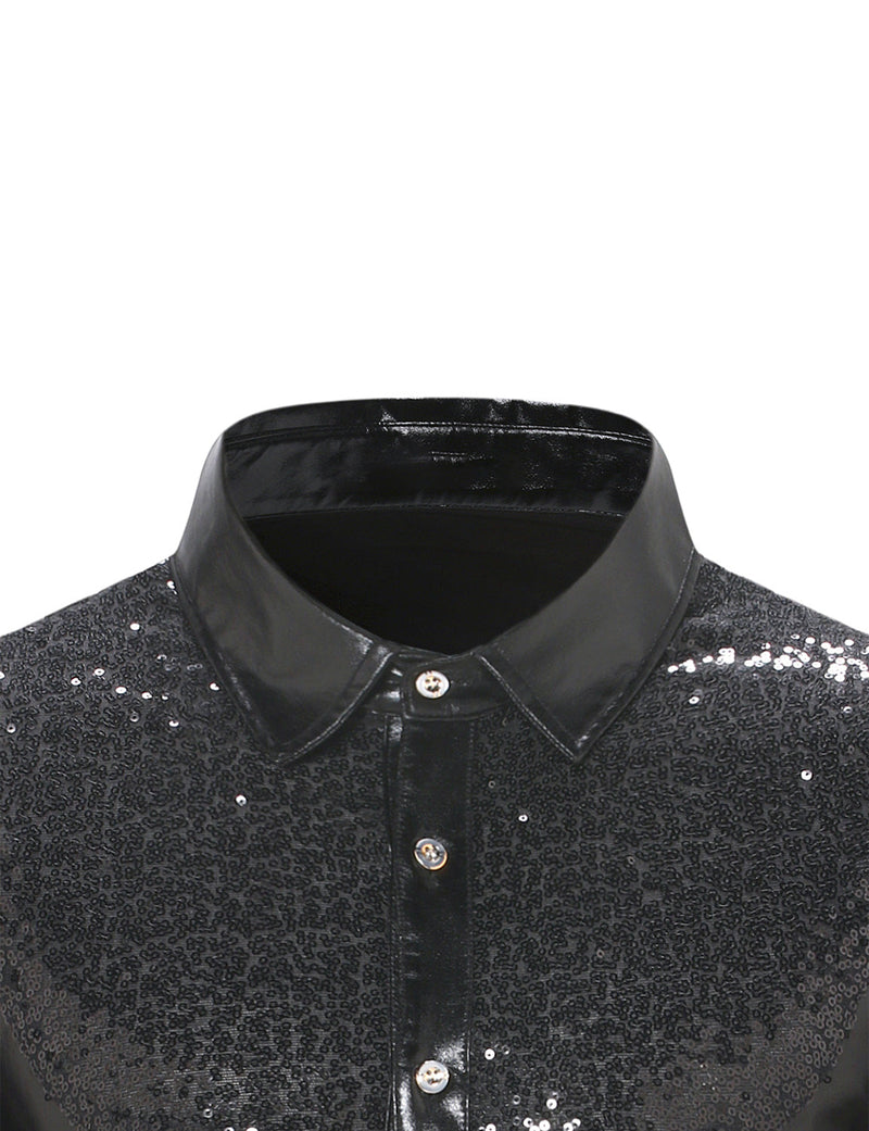 Men's Luxury Shiny Button Up Tuxedo Costume Long Sleeve Party Dress Shirt
