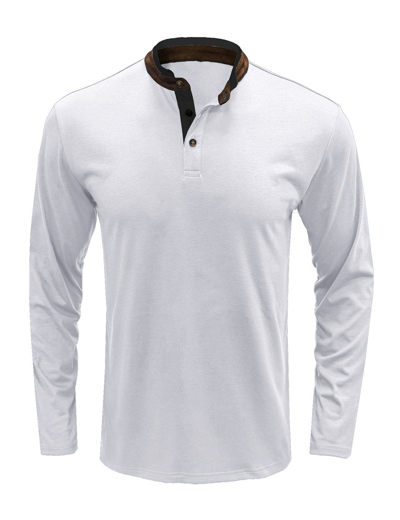 Men's Henry Collar Solid Color Long Sleeve Casual T-Shirt