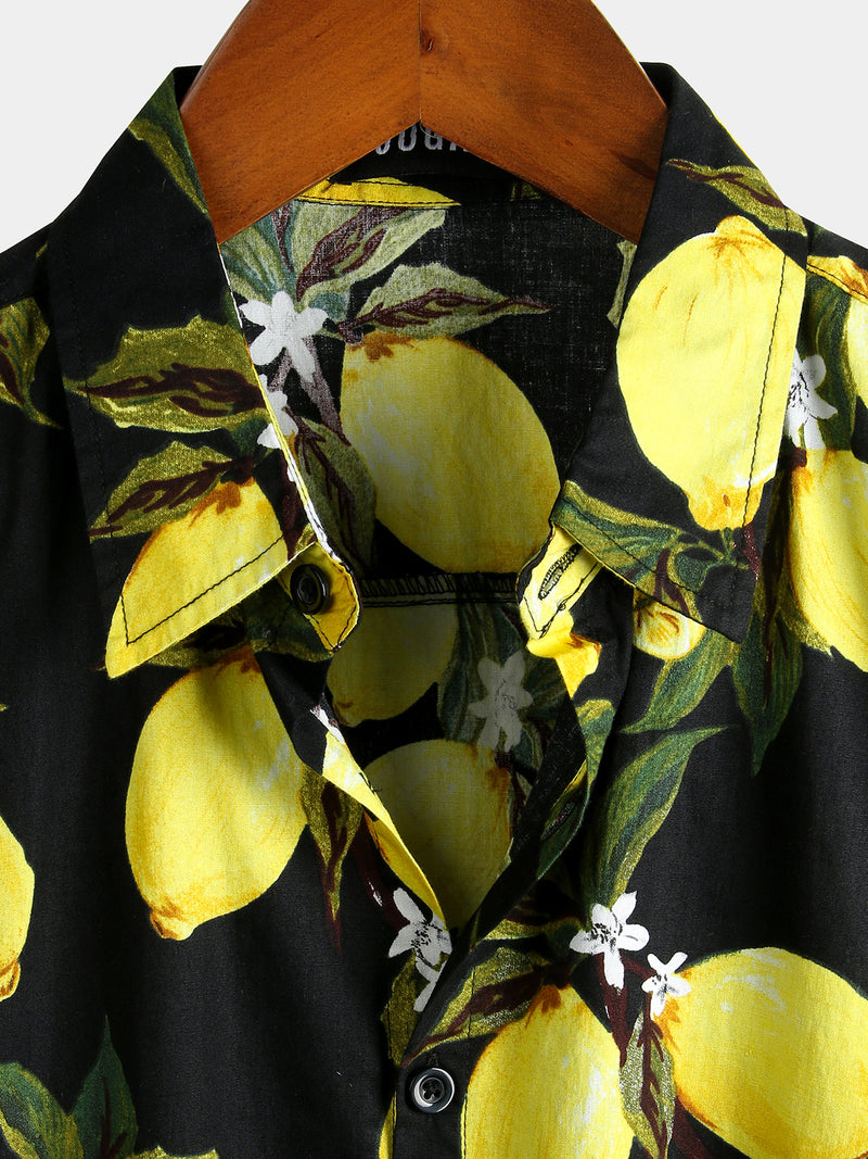 Men's Lemon Print Short Sleeve Hawaiian Shirt