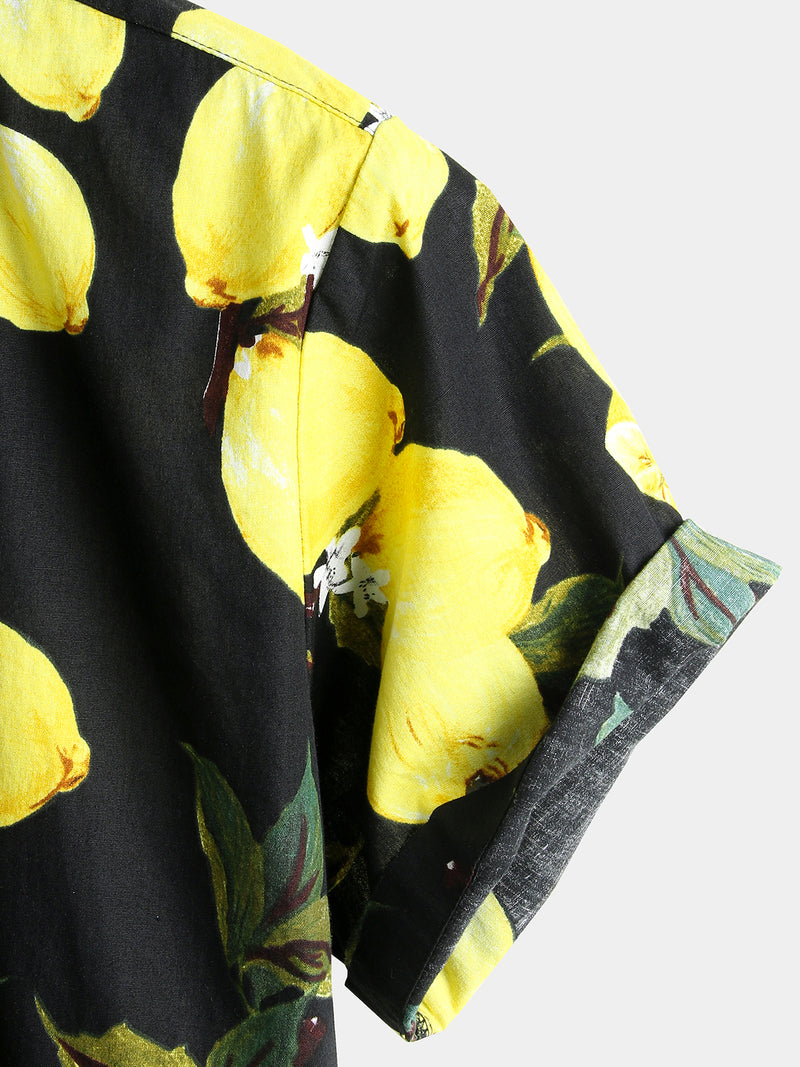 Men's Lemon Print Short Sleeve Hawaiian Shirt