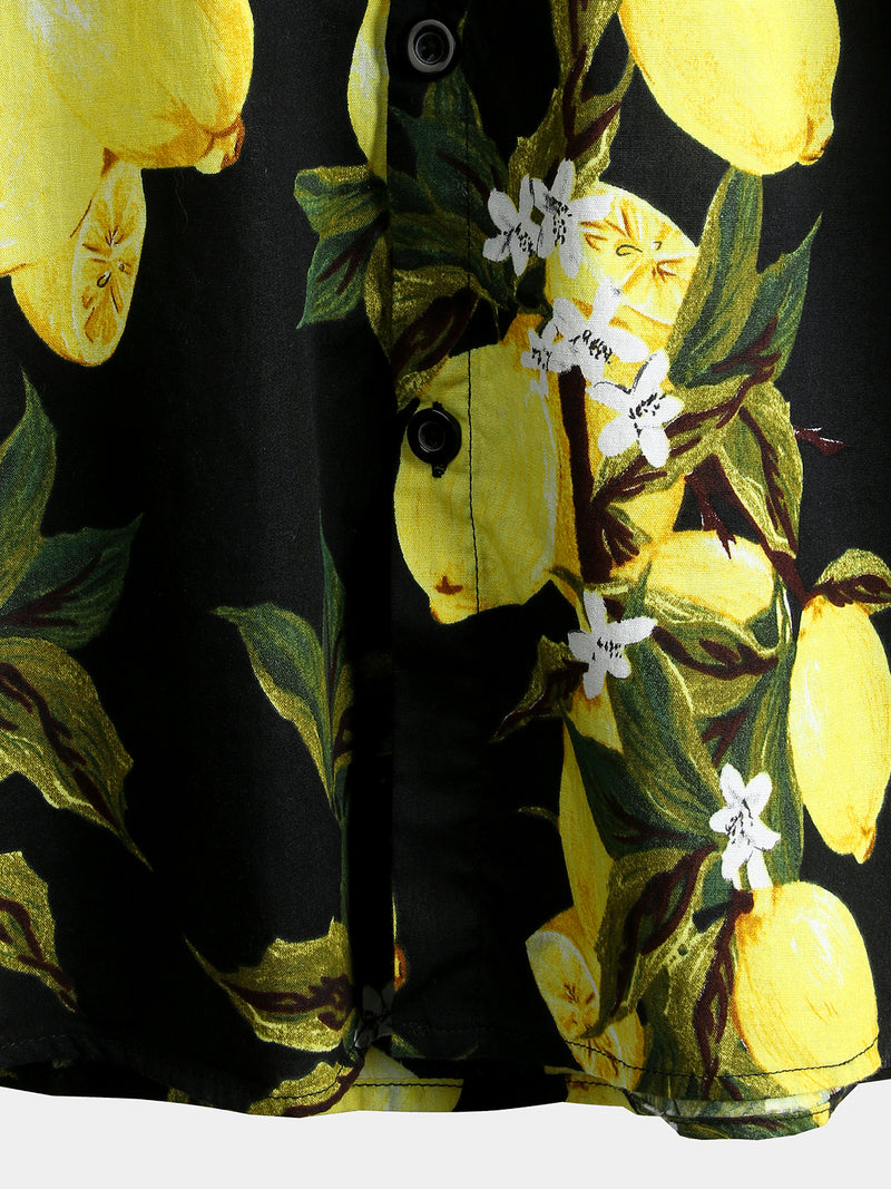 Men's Lemon Print Short Sleeve Hawaiian Shirt