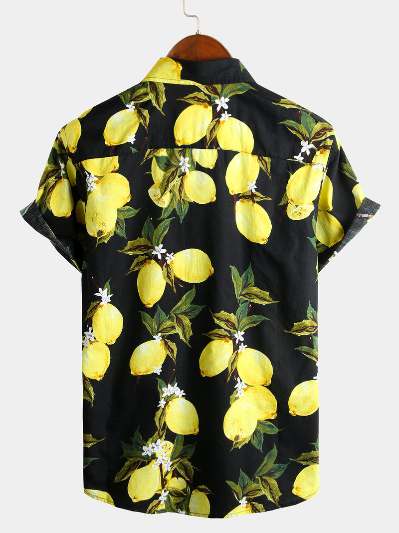 Men's Lemon Print Short Sleeve Hawaiian Shirt