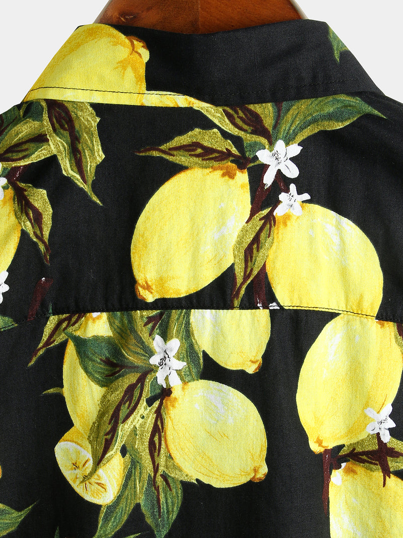 Men's Lemon Print Short Sleeve Hawaiian Shirt