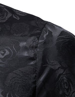 Men's Jacquard Vintage Rose Flower Print Party Prom Long Sleeve Dress Shirt