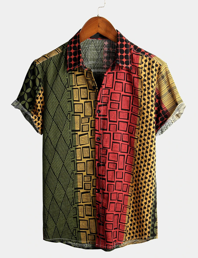Men's Retro Short Sleeve Cotton Dots Shirt