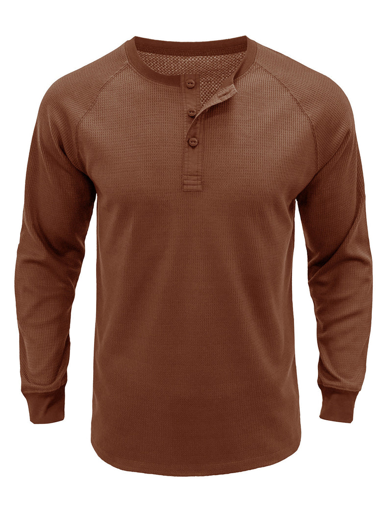 Men's  Solid Color Henry Collar Long Sleeve Casual T-Shirt