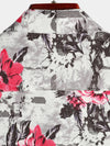Men's Floral Print Breathable Pink Flower Cotton Short Sleeve Shirt