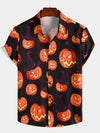 Men's Pumpkin Button Up Black Art Halloween Tops Short Sleeve Shirt