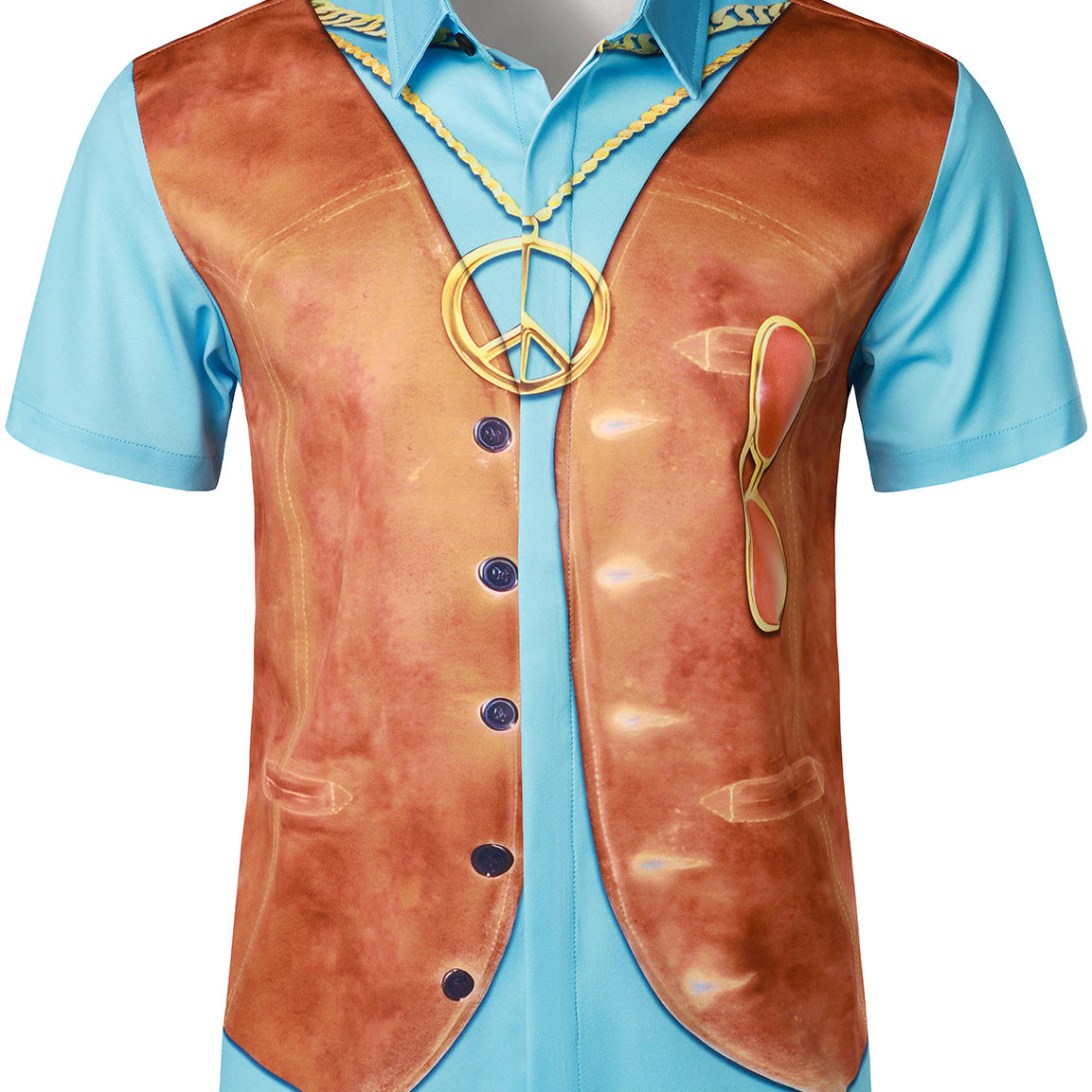 Men's Denim Vest Top Retro Western Cowboy Themed Party Halloween Costume Short Sleeve Shirt